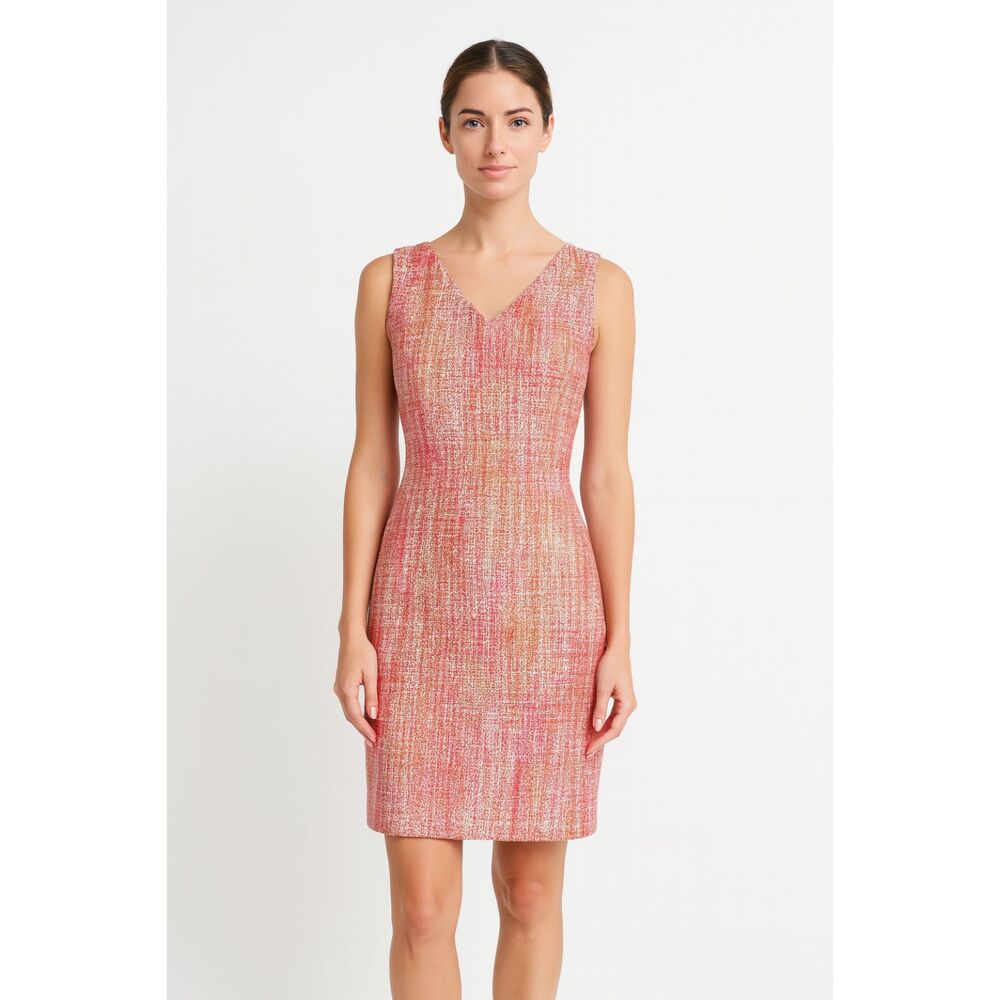 Tweed Sleeveless Dress Talbots Career Pink Multicolor 10P
